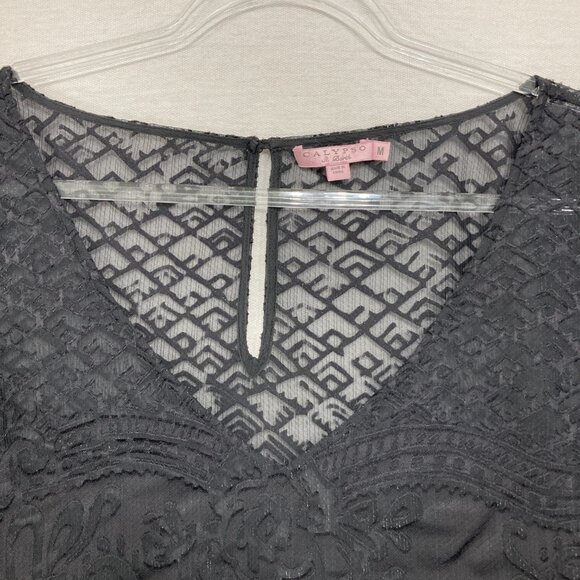 Calypso St. Barth Medium Gray Artsy Art to Wear Textured Side Slit Sheer Top - Picture 3 of 11